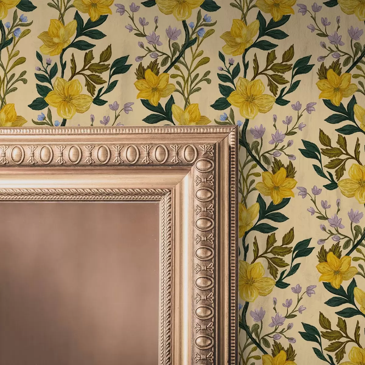 Taustakuva Keltaiset kukat pystysuorissa seppeleissä kermanvärisellä taustalla a00632