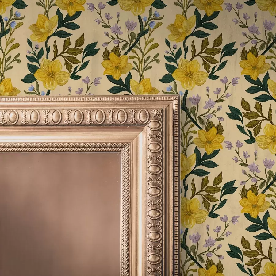 Valokuvatapetti Keltaiset kukat pystysuorissa seppeleissä kermanvärisellä taustalla a00632