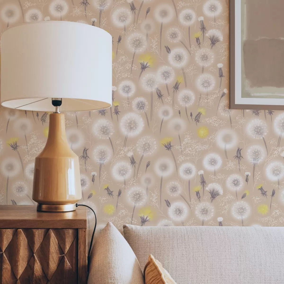 Taustakuva Voikukat ja siemenet persikanvärisellä taustalla a00790v1