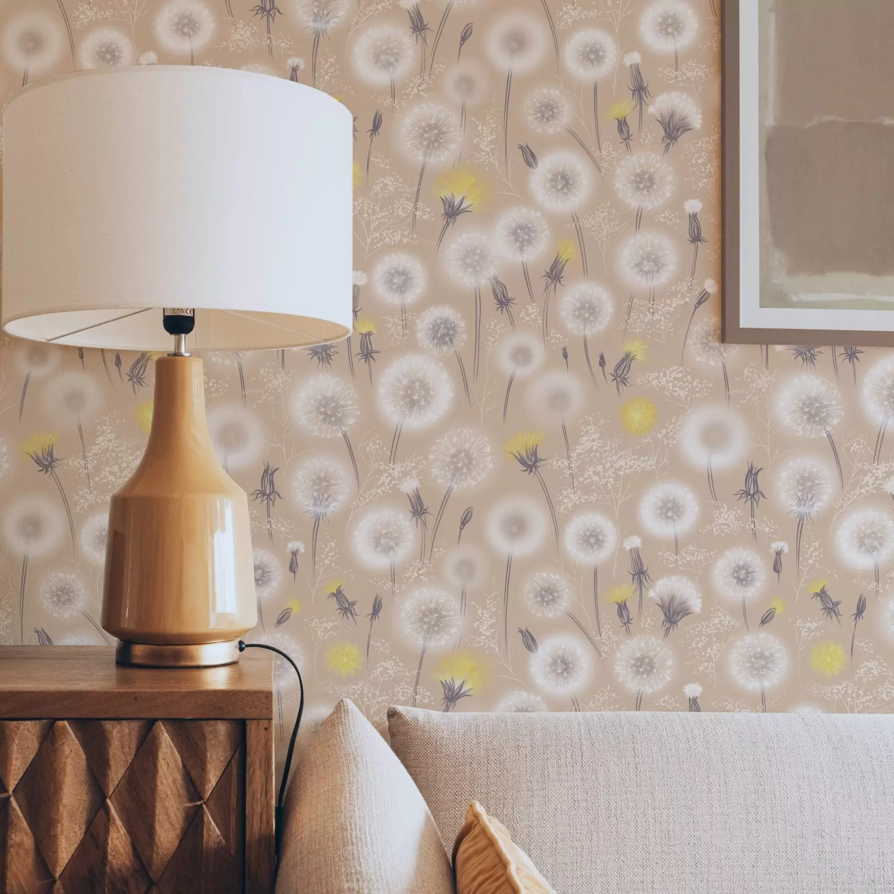 Valokuvatapetti Voikukat ja siemenet persikanvärisellä taustalla a00790v1