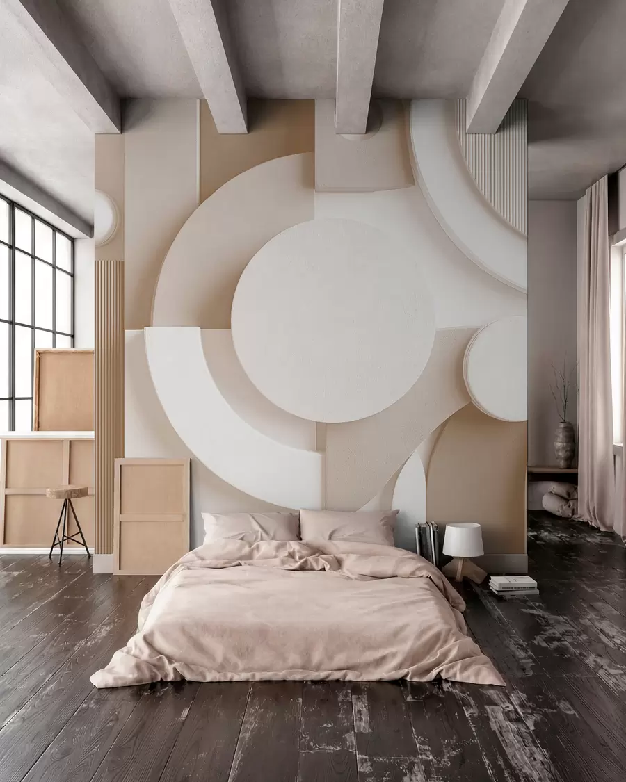 Valokuvatapetti Moderni tilavuudellinen abstraktio beige-sävyissä w09441v1
