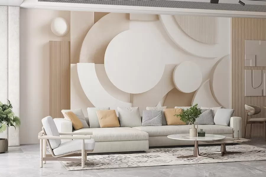 Valokuvatapetti Moderni tilavuudellinen abstraktio beige-sävyissä w09441v1