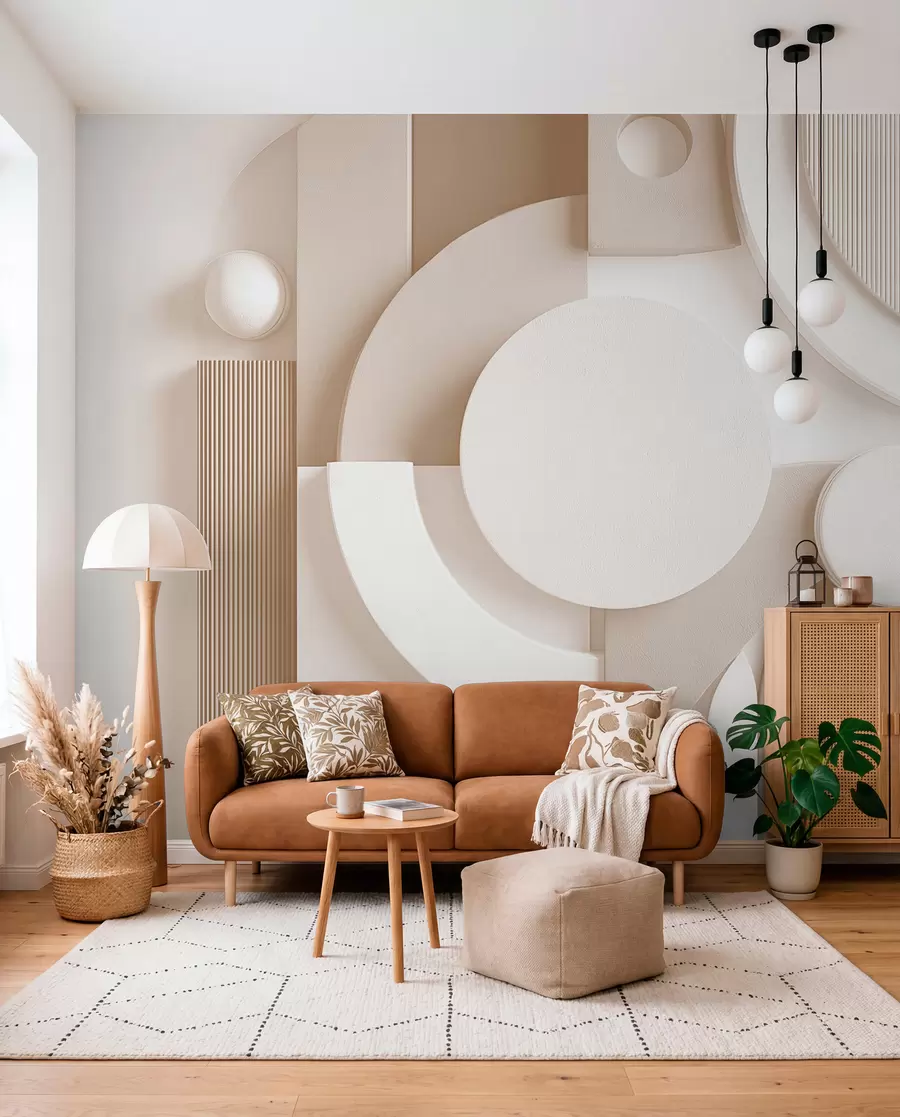 Valokuvatapetti Moderni tilavuudellinen abstraktio beige-sävyissä w09441v1