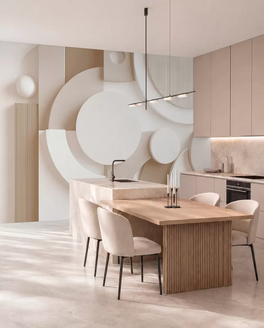 Valokuvatapetti Moderni tilavuudellinen abstraktio beige-sävyissä w09441v1