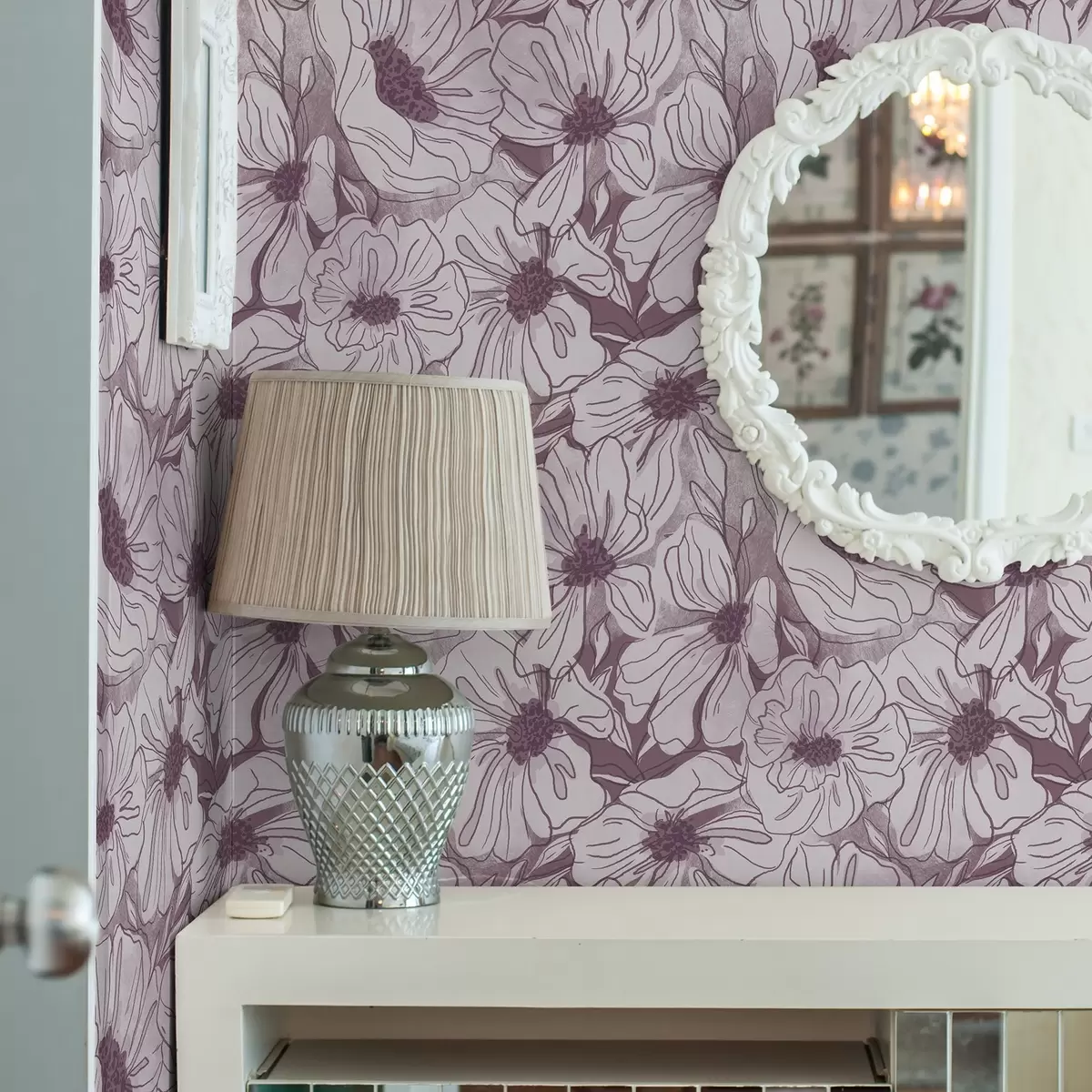 Taustakuva Lineaariset kukat viileässä lila-vaaleanpunaisessa värimaailmassa a00636v1