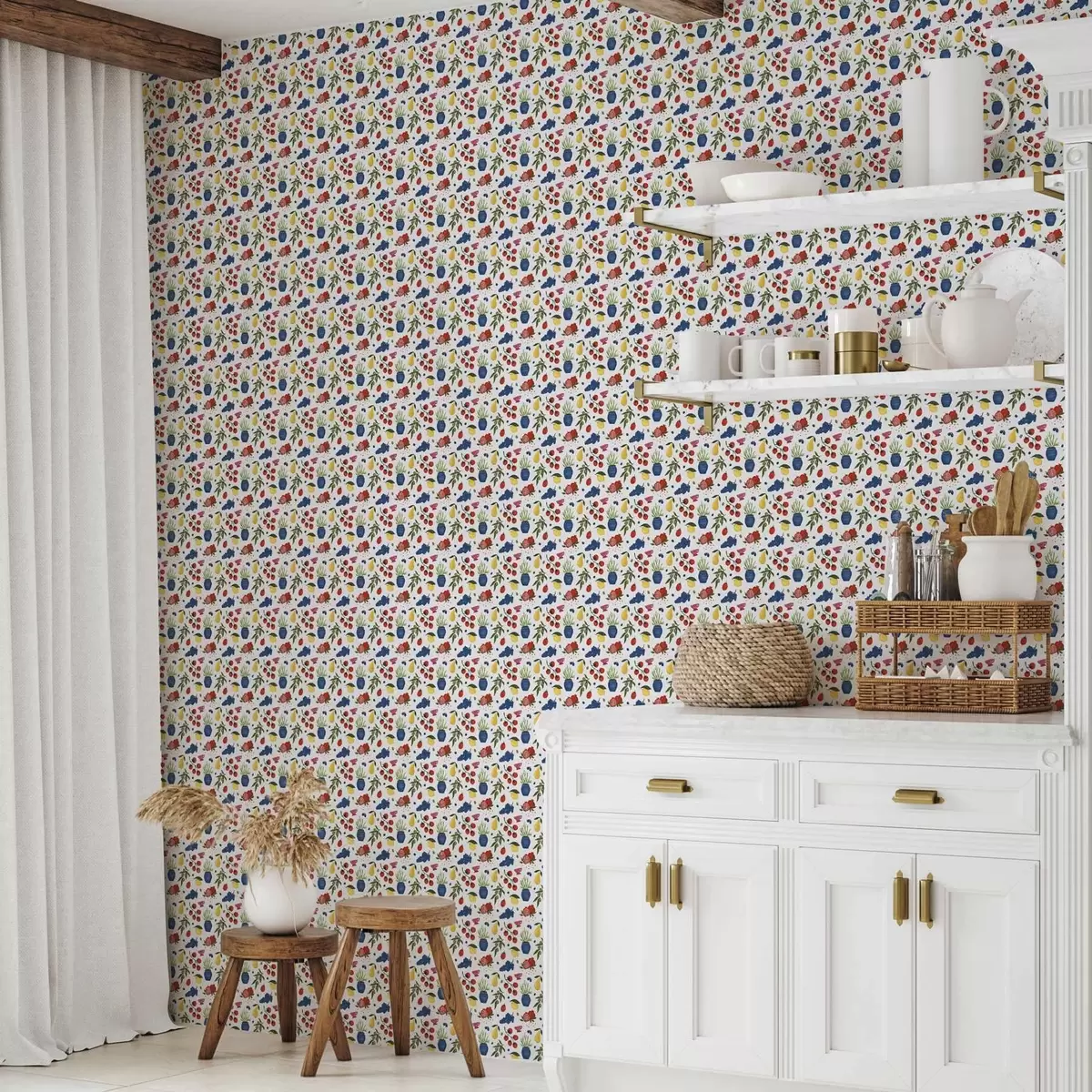 Taustakuva Kirkas hedelmä-kasvitieteellinen kuvio valkoisella taustalla a00637v1