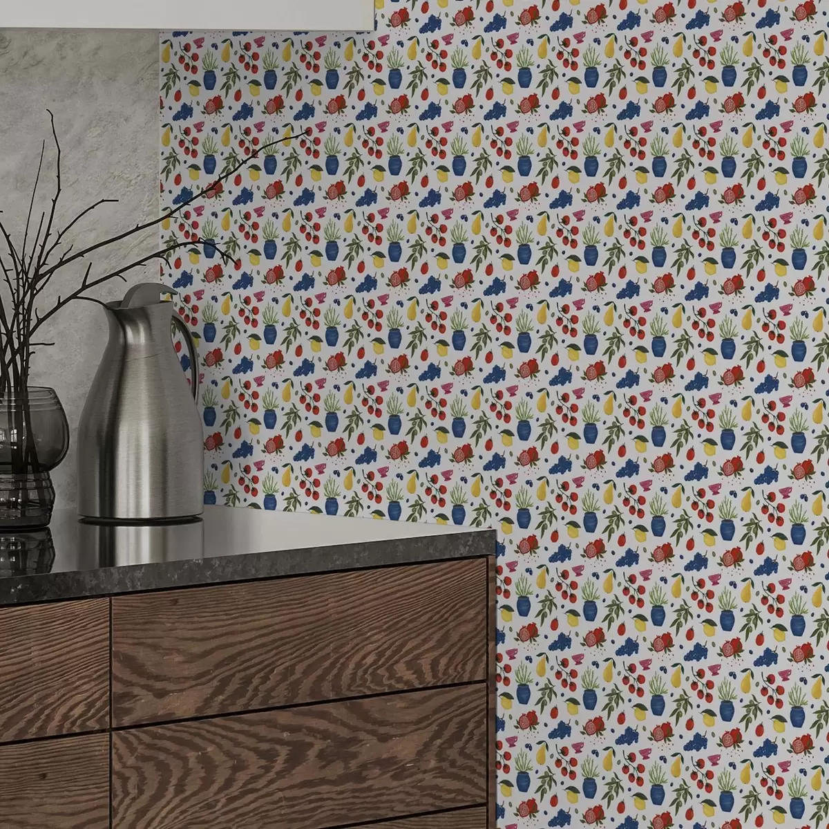 Taustakuva Kirkas hedelmä-kasvitieteellinen kuvio valkoisella taustalla a00637v1