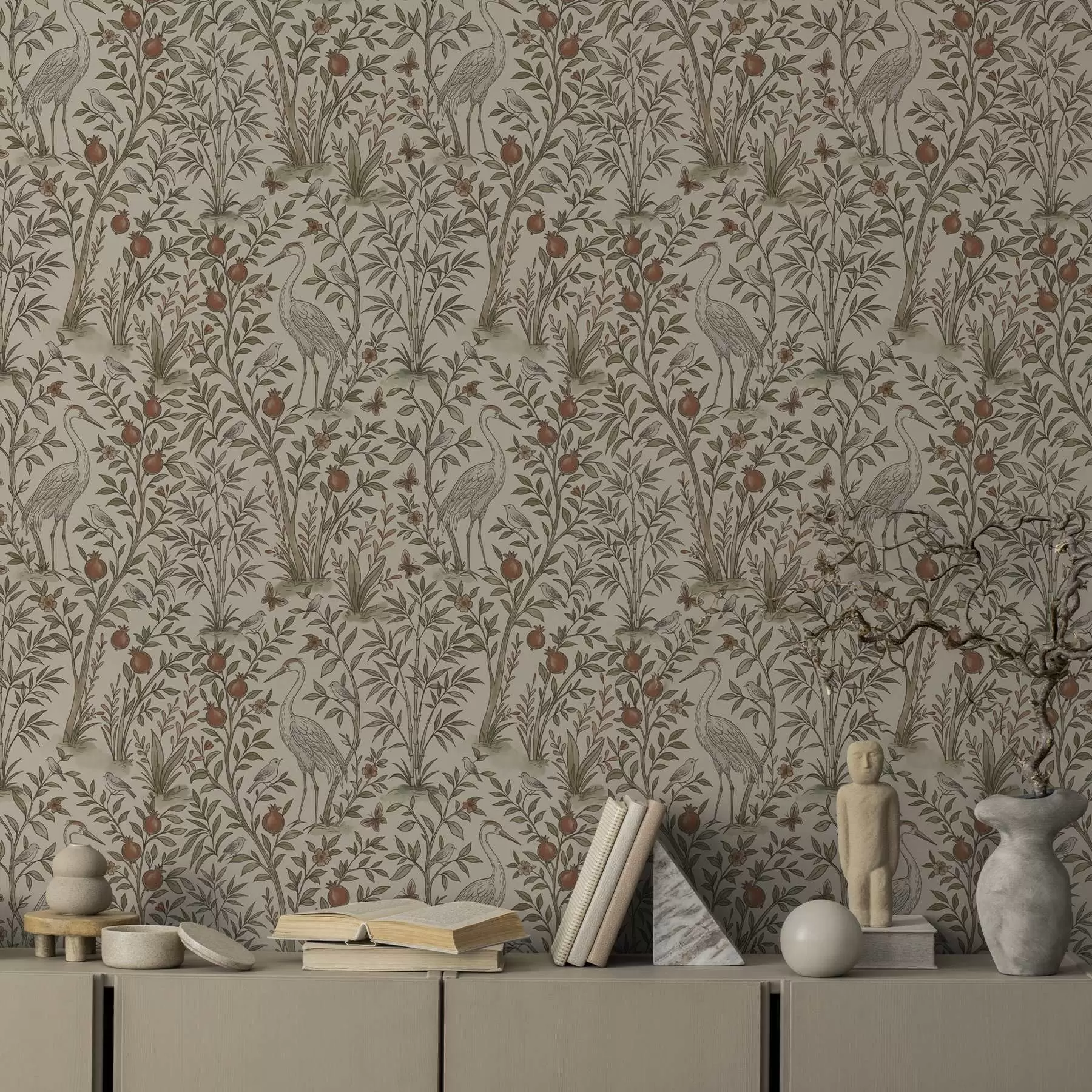 Valokuvatapetti Linnut granaattiomenapuiden keskellä luonnollisessa ympäristössä a00699