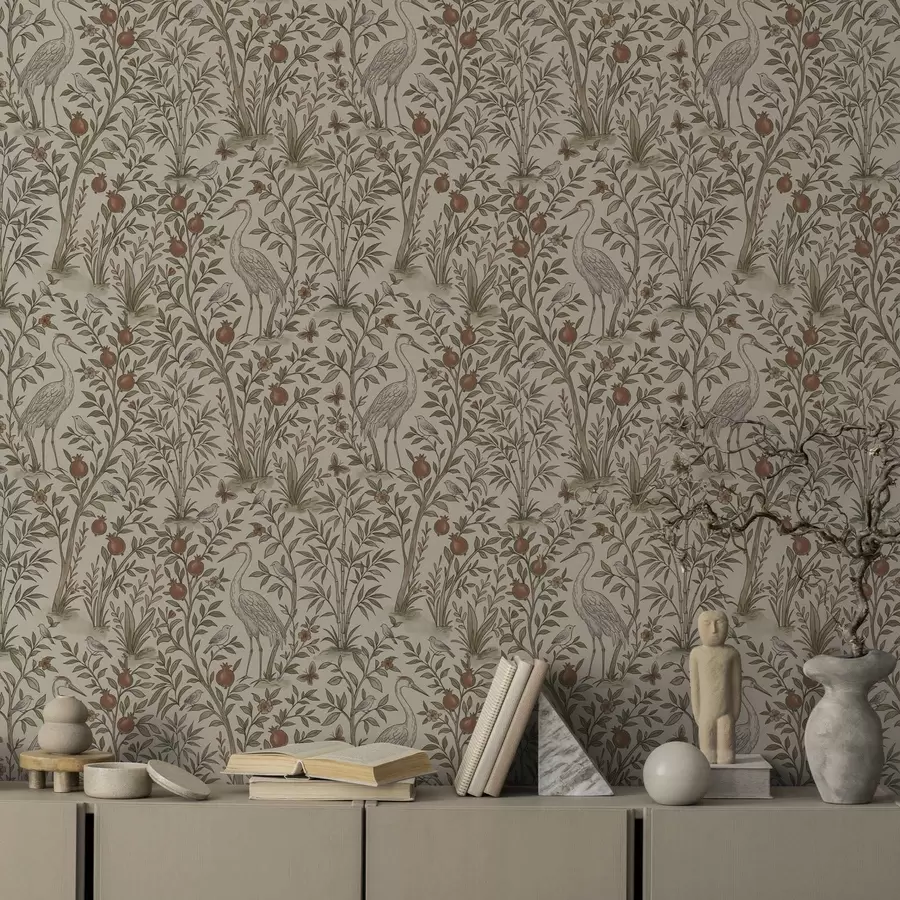 Valokuvatapetti Linnut granaattiomenapuiden keskellä luonnollisessa ympäristössä a00699