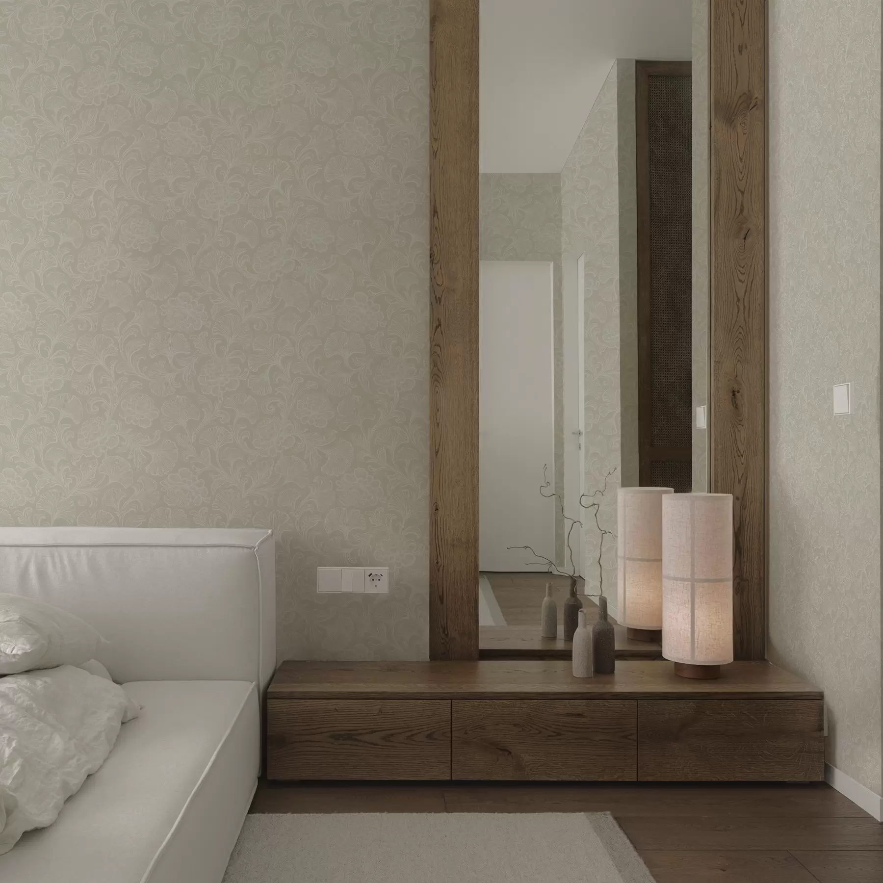 Valokuvatapetti Valokuvio ginkgolla ja pionilla a00700