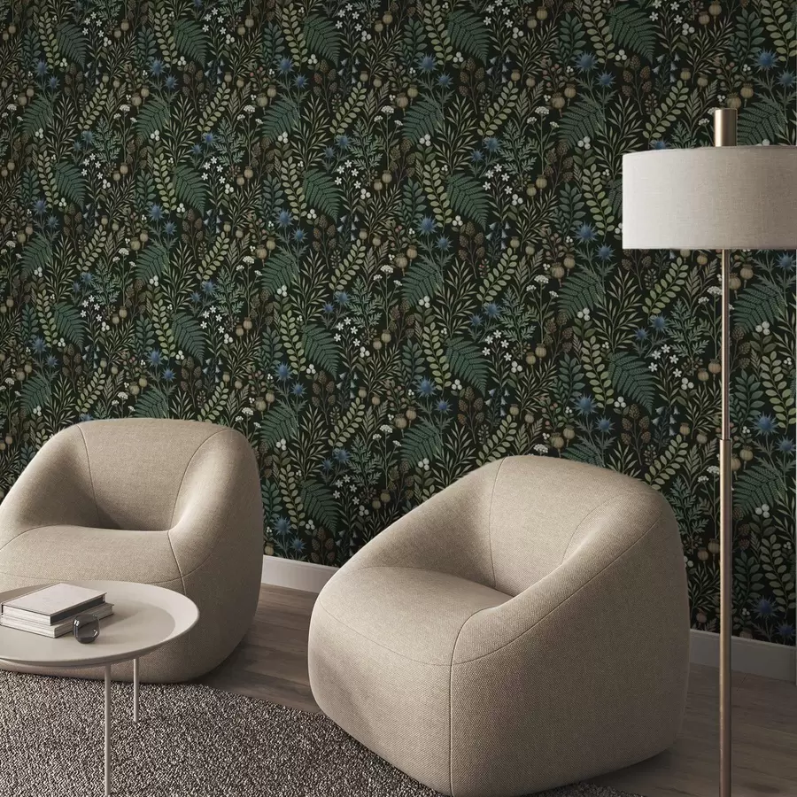 Valokuvatapetti Kentän ruoho, marjat ja siemenet tummalla taustalla a00706