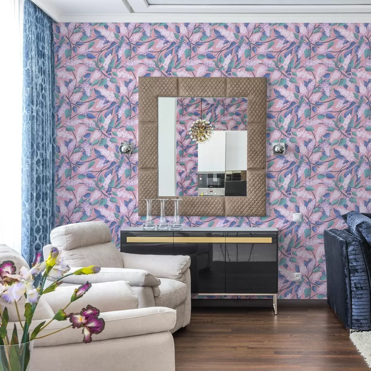 Taustakuva Hienostuneet lila kukat vaaleanpunaisella taustalla, keväinen tunnelma a00797