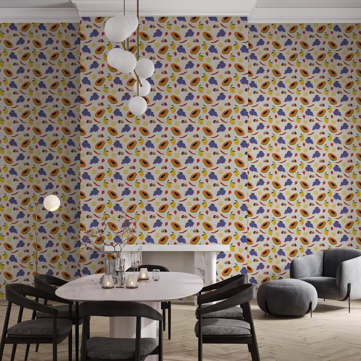 Taustakuva Papaija, viinirypäleet ja sitruunat – kirkas hedelmäsekoitus a00803