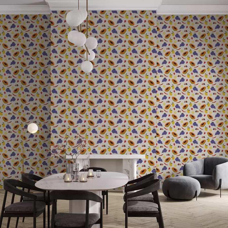 Valokuvatapetti Papaija, viinirypäleet ja sitruunat – kirkas hedelmäsekoitus a00803