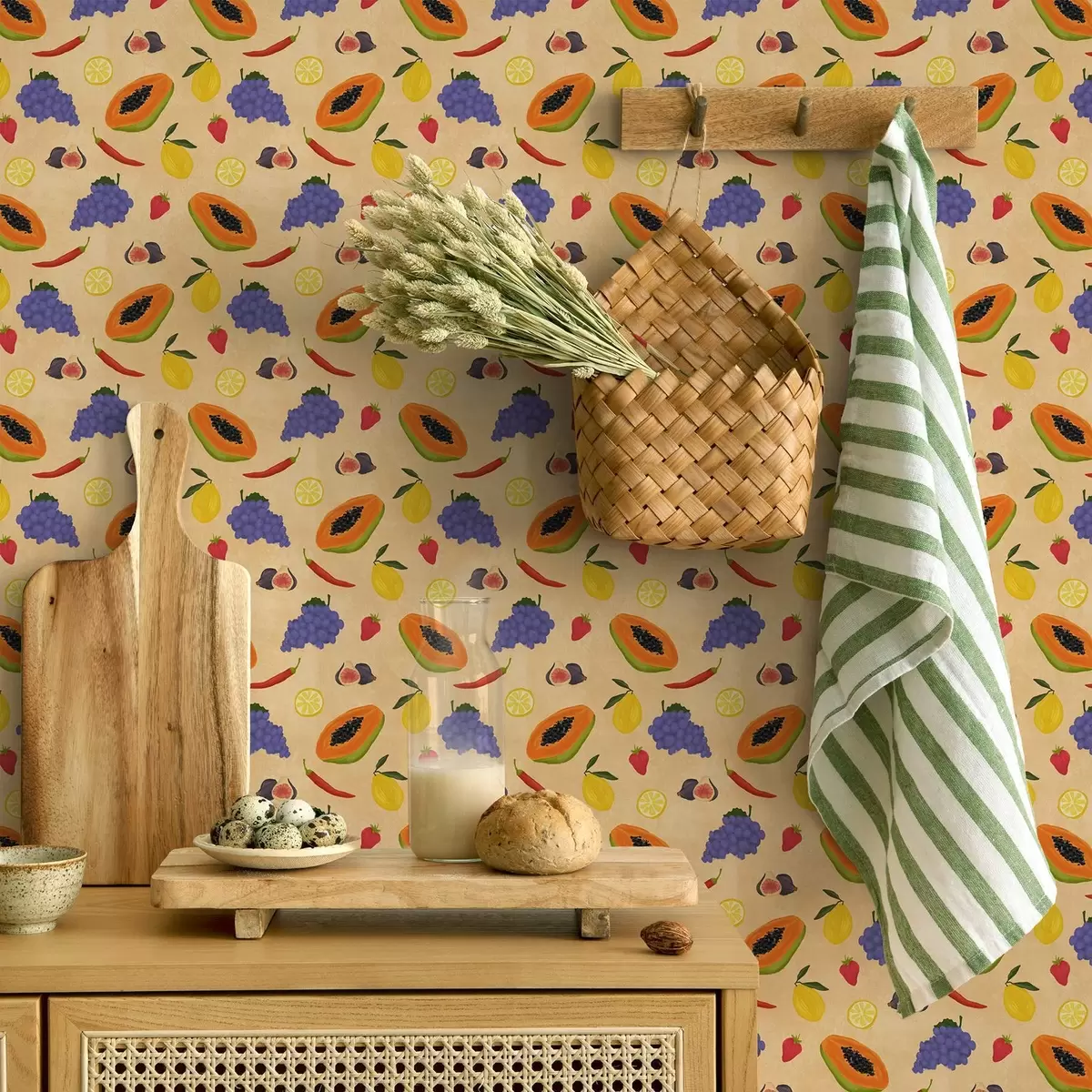 Taustakuva Papaya, sitrushedelmät ja marjat rikkaalla, lämpimällä taustalla a00803v1