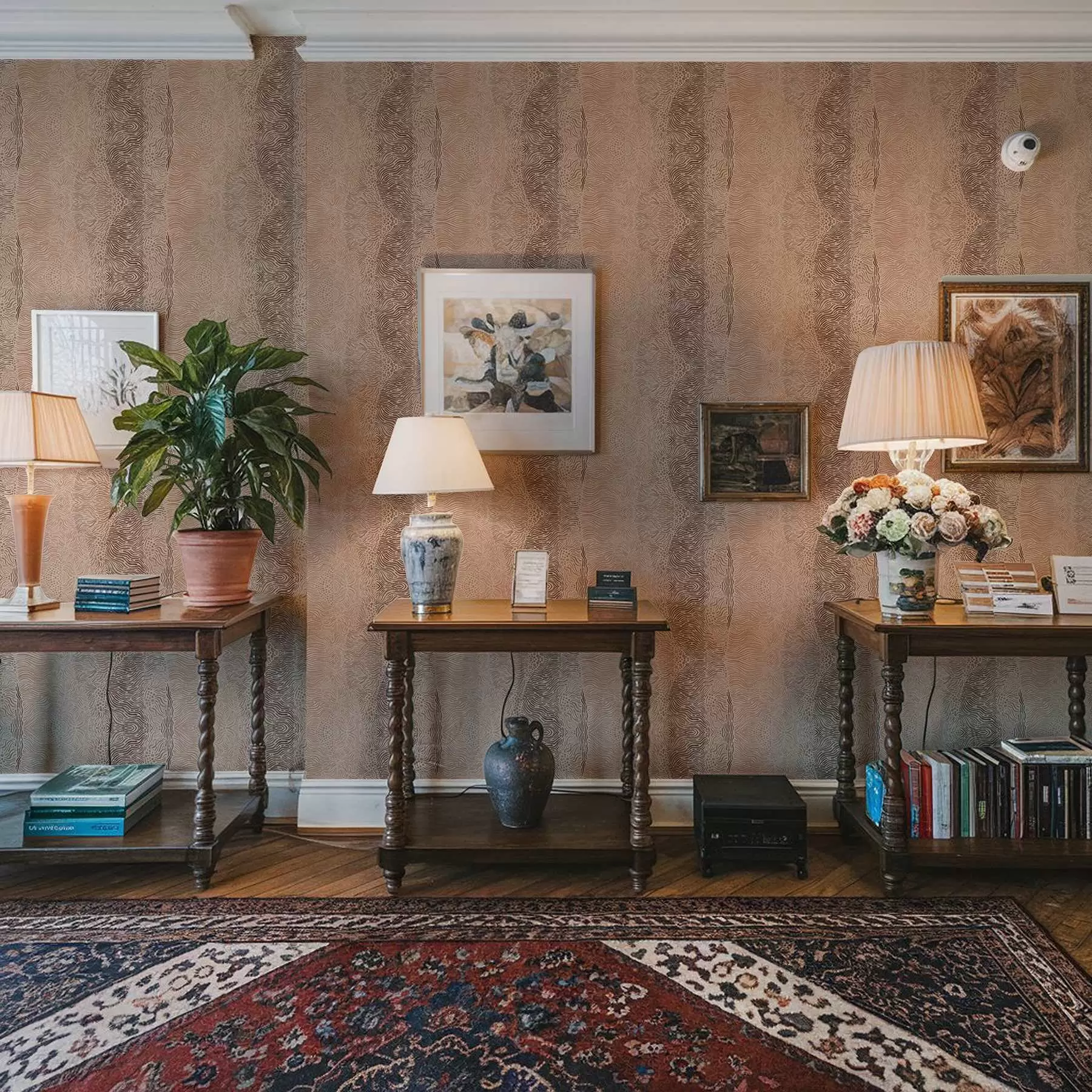 Valokuvatapetti Aaltoileva geometrinen kuvio vaalean beige-ruskeassa värimaailmassa a00804