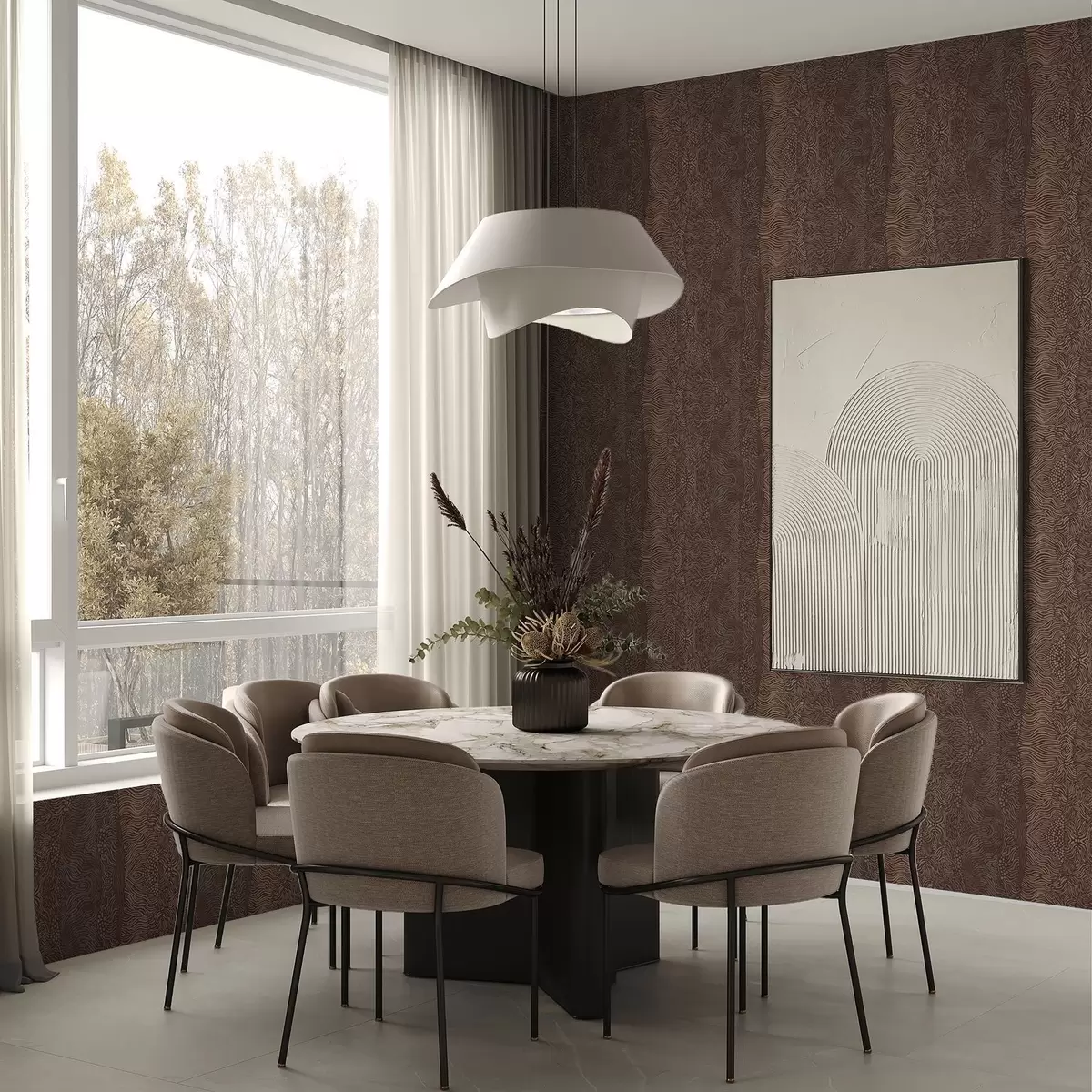 Taustakuva Aaltoileva abstrakti kuvio lämpimissä ruskean sävyissä a00804v1