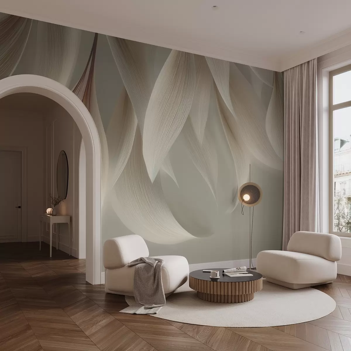 Valokuvatapetti Tyyliteltyjen ääriviivojen omaavat roikkuvat lehdet w04706