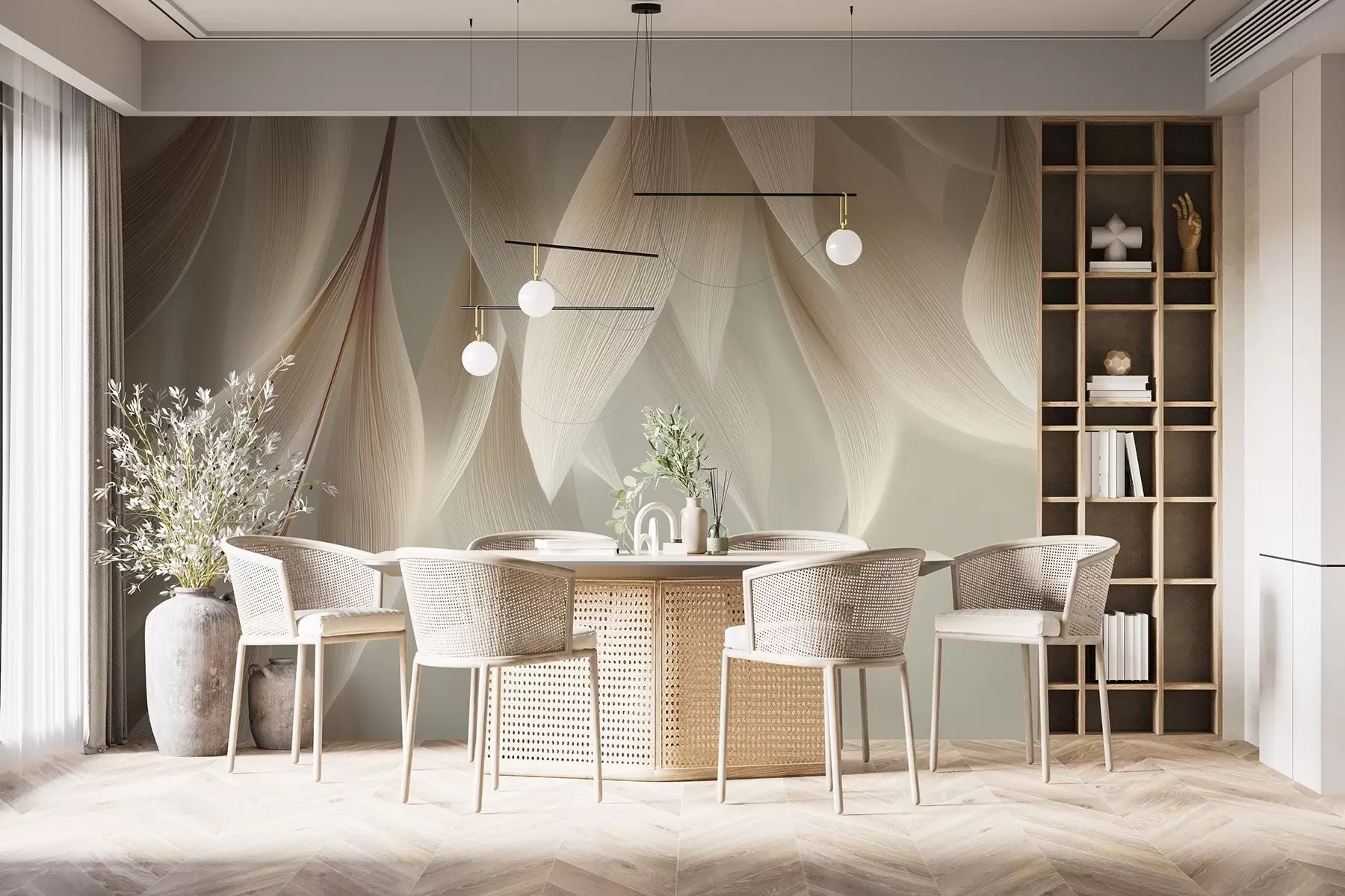 Valokuvatapetti Tyyliteltyjen ääriviivojen omaavat roikkuvat lehdet w04706