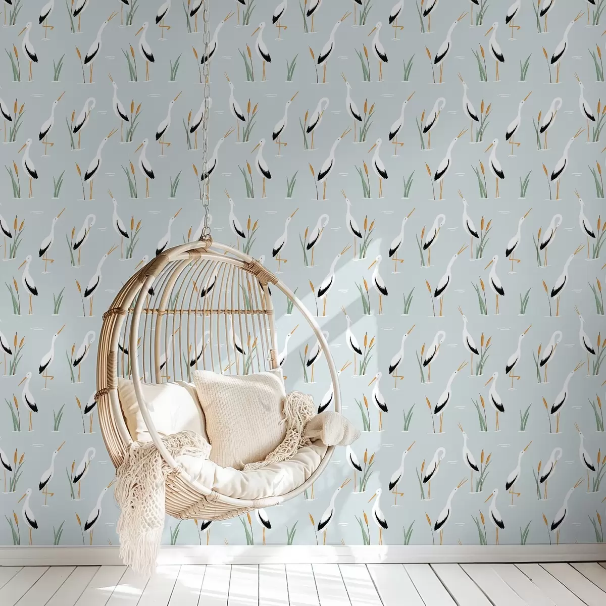 Taustakuva Sorsia ruovikossa pehmeällä sinisellä taustalla a00650v1