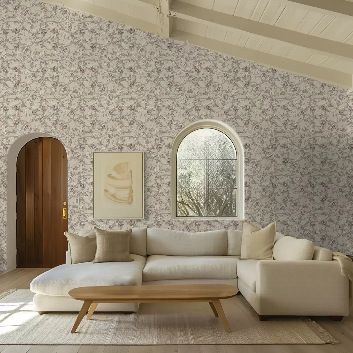 Taustakuva Ruusut vihreillä lehdillä lämpimällä beige-taustalla a00729