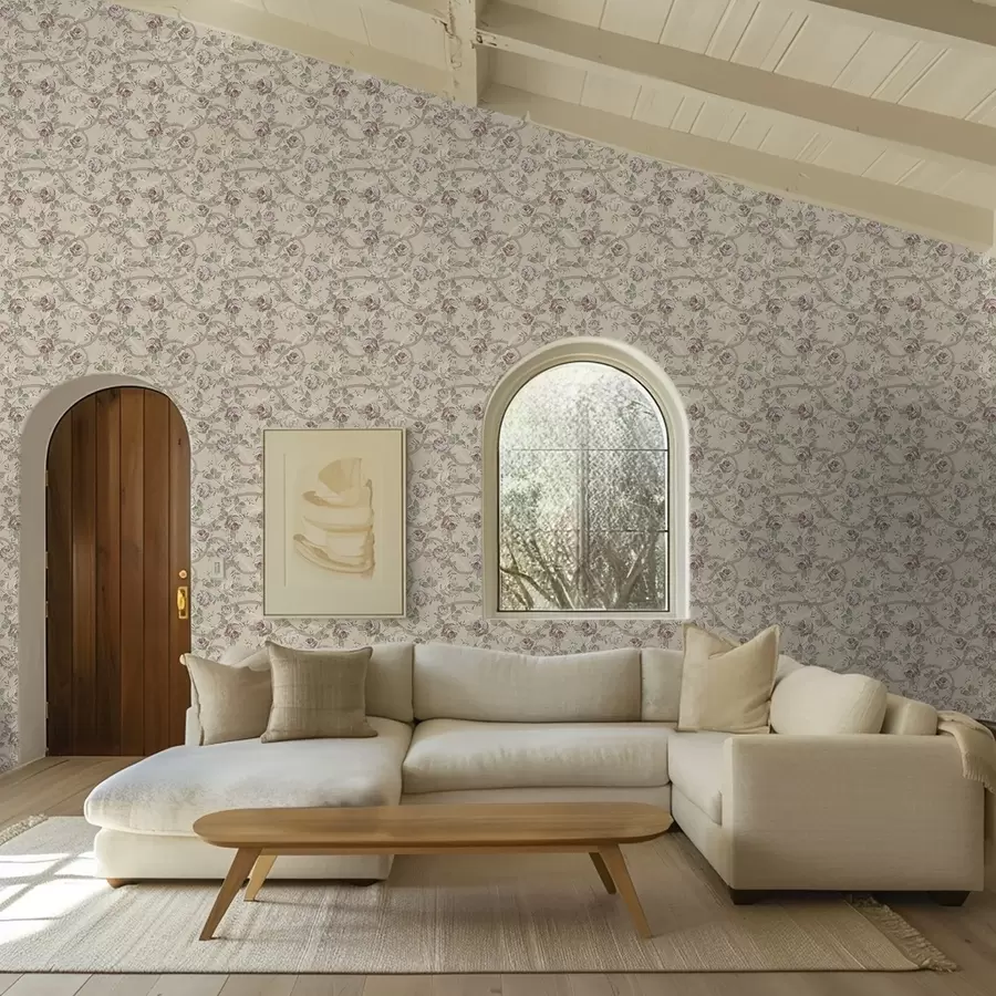 Valokuvatapetti Ruusut vihreillä lehdillä lämpimällä beige-taustalla a00729