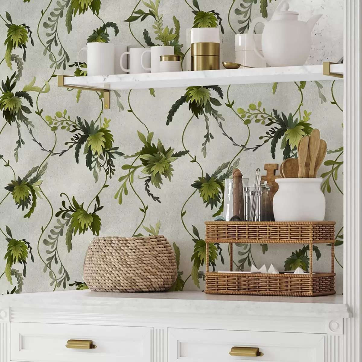 Taustakuva Lehtien peittämät oksat vaalealla taustalla a00806