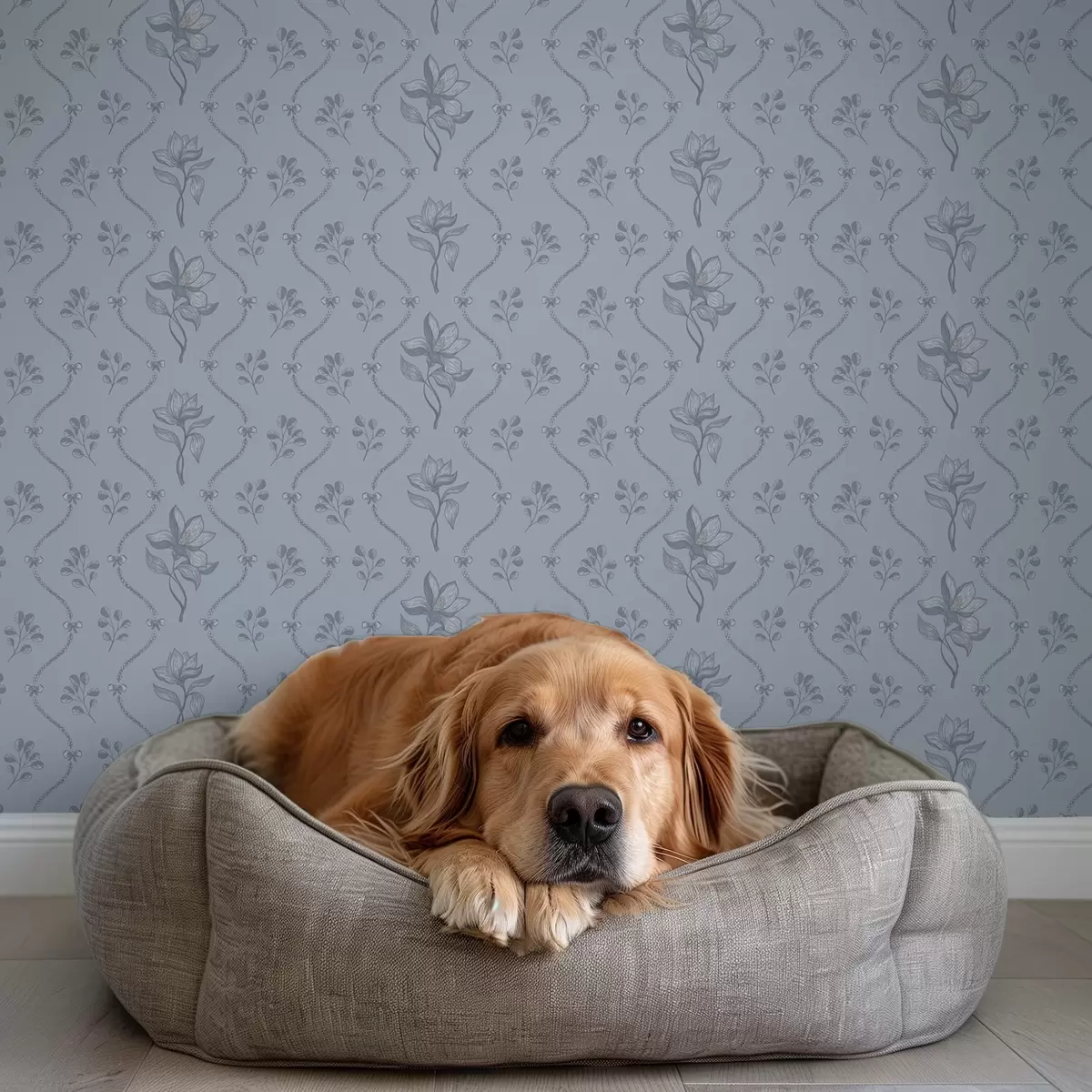 Taustakuva Pienet kukat ja nauhat harmaansinisessä värimaailmassa a00808v2