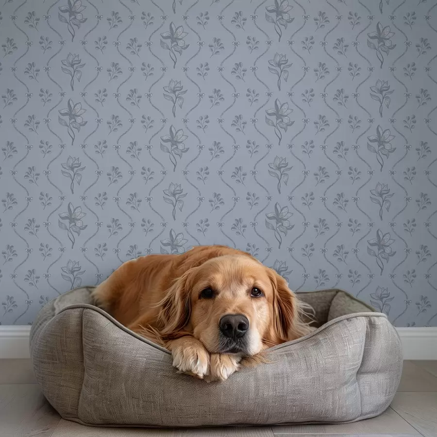 Valokuvatapetti Pienet kukat ja nauhat harmaansinisessä värimaailmassa a00808v2