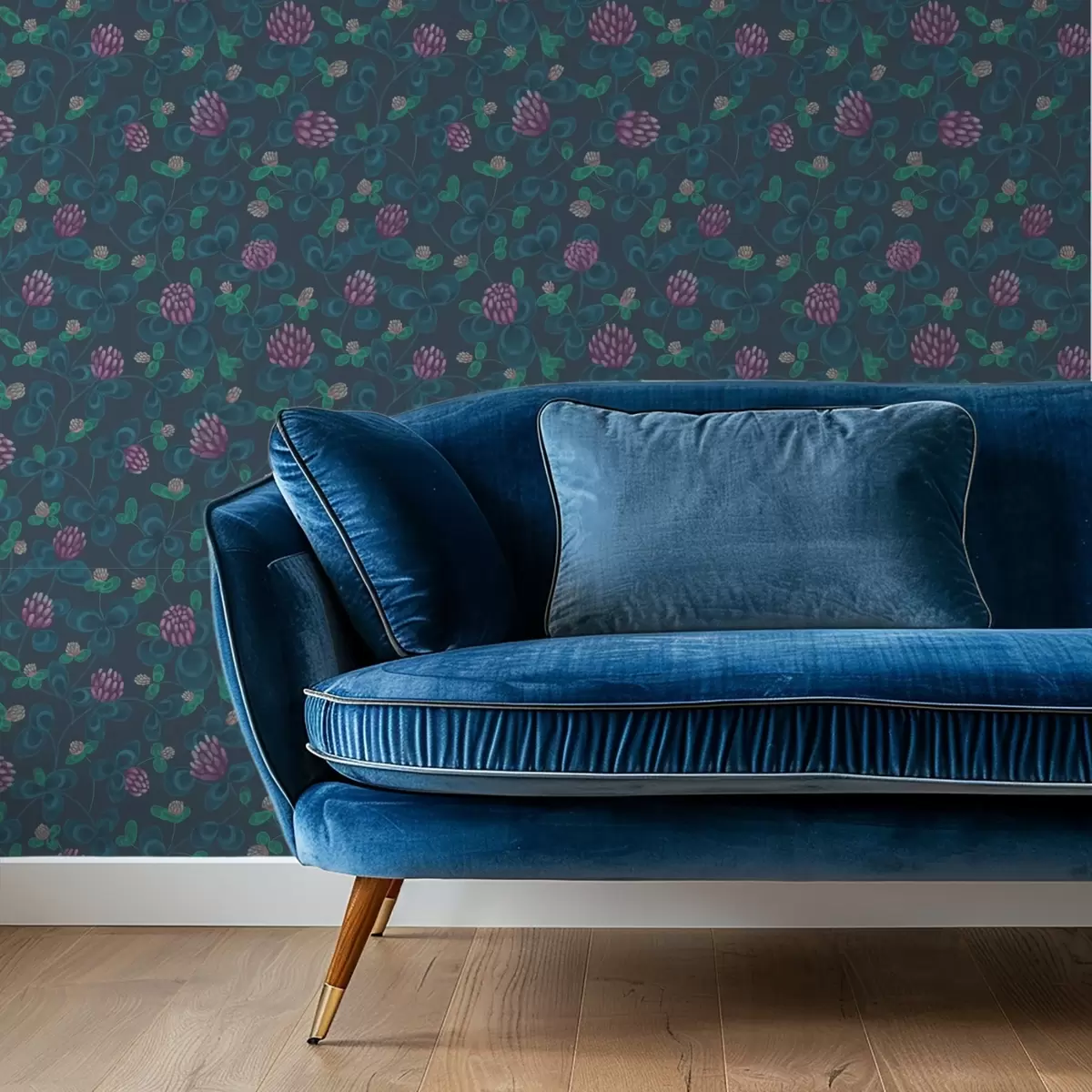 Taustakuva Clover, jossa on violetteja kukkia tummansinisellä taustalla a00836