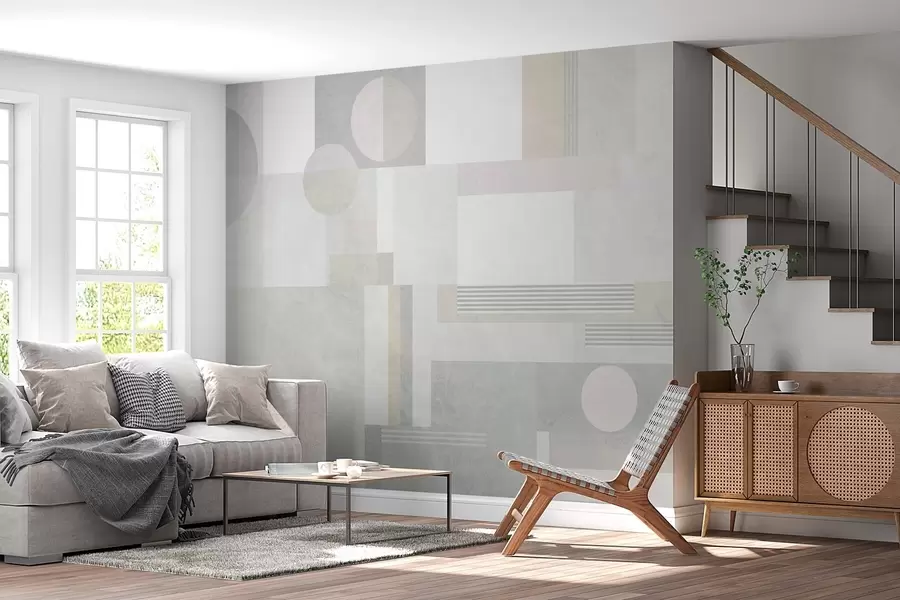 Valokuvatapetti abstrakti geometria harmaan ja beigen sävyissä w04635