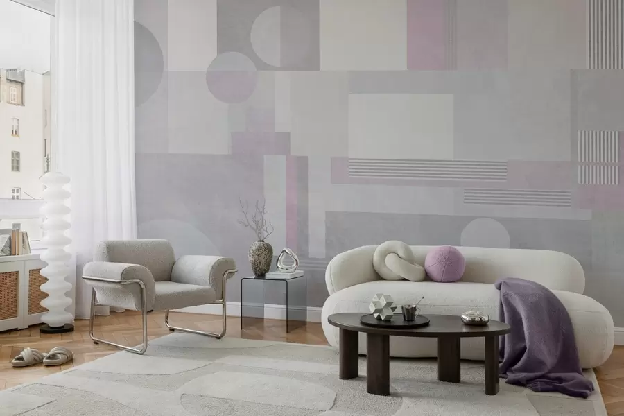 Valokuvatapetti abstrakti geometria harmaissa ja laventelin sävyissä w04635v1