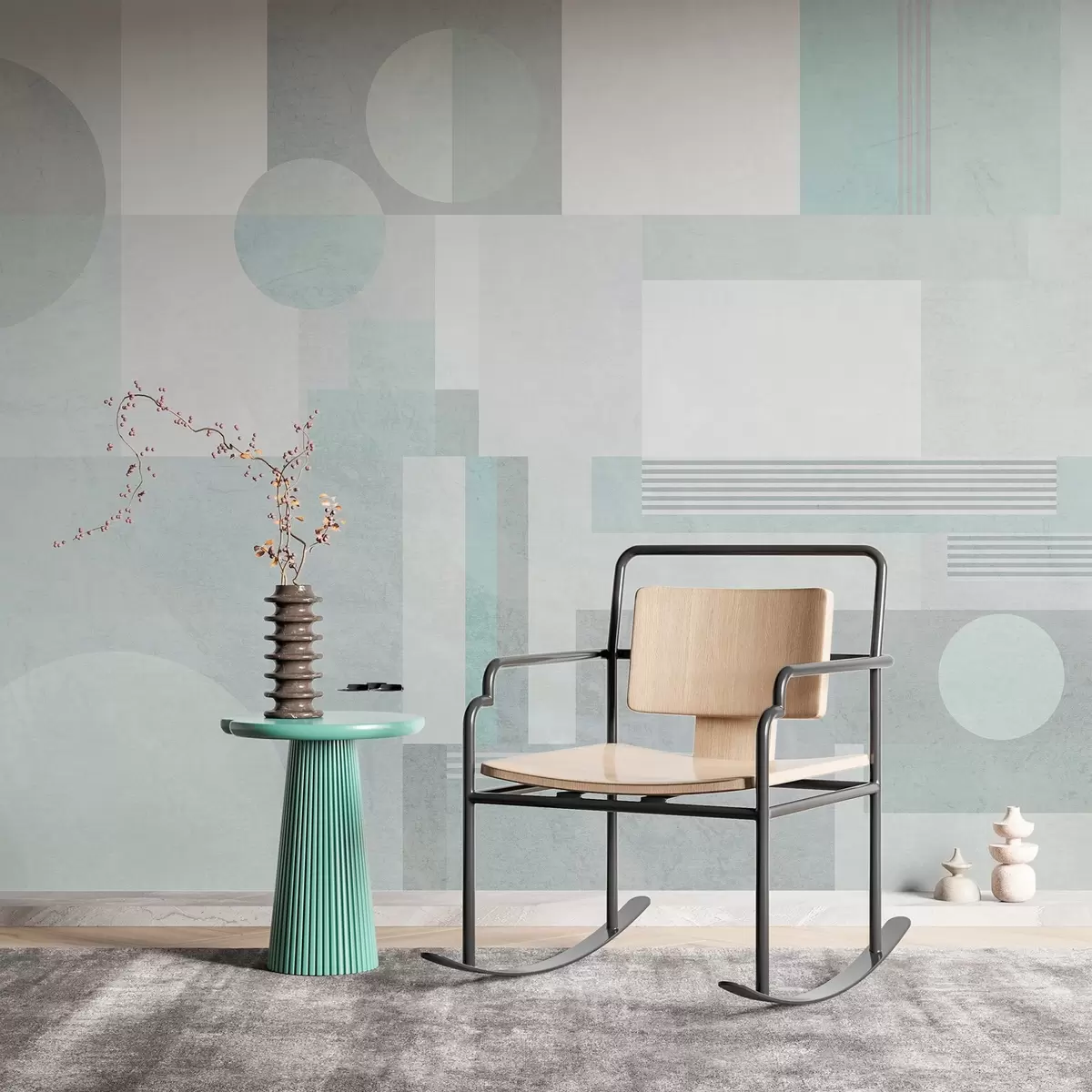 Valokuvatapetti abstrakti geometria harmaavihreissä sävyissä w04635v3