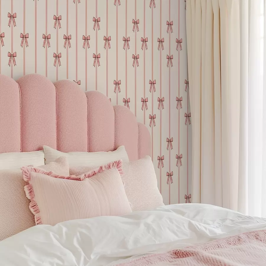 Valokuvatapetti Pystysuuntaiset nauhat ruseteilla, norsunluunvärinen tausta a00653