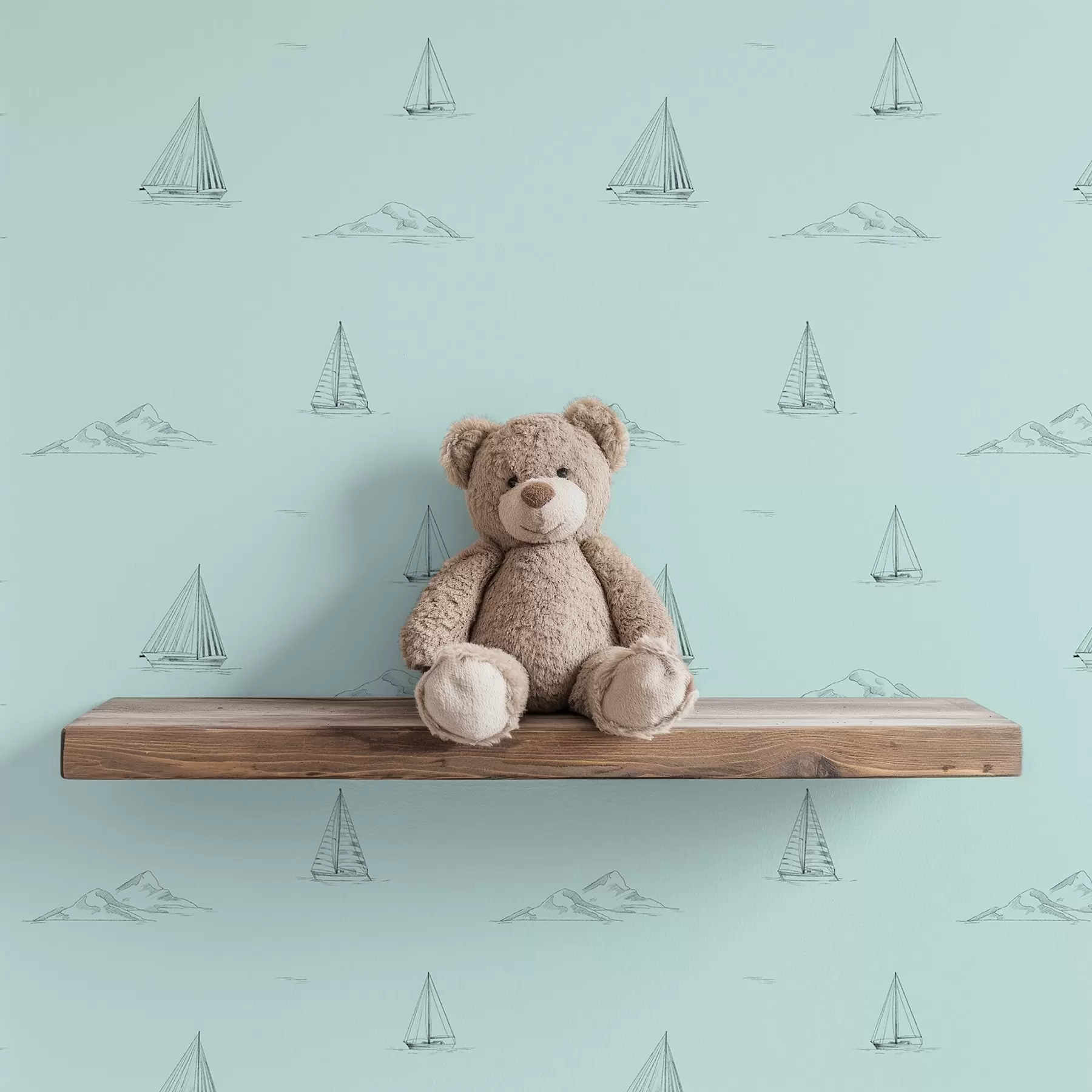 Valokuvatapetti Piirrä jahdit ja saaret, mintunvihreä tausta a00654v4