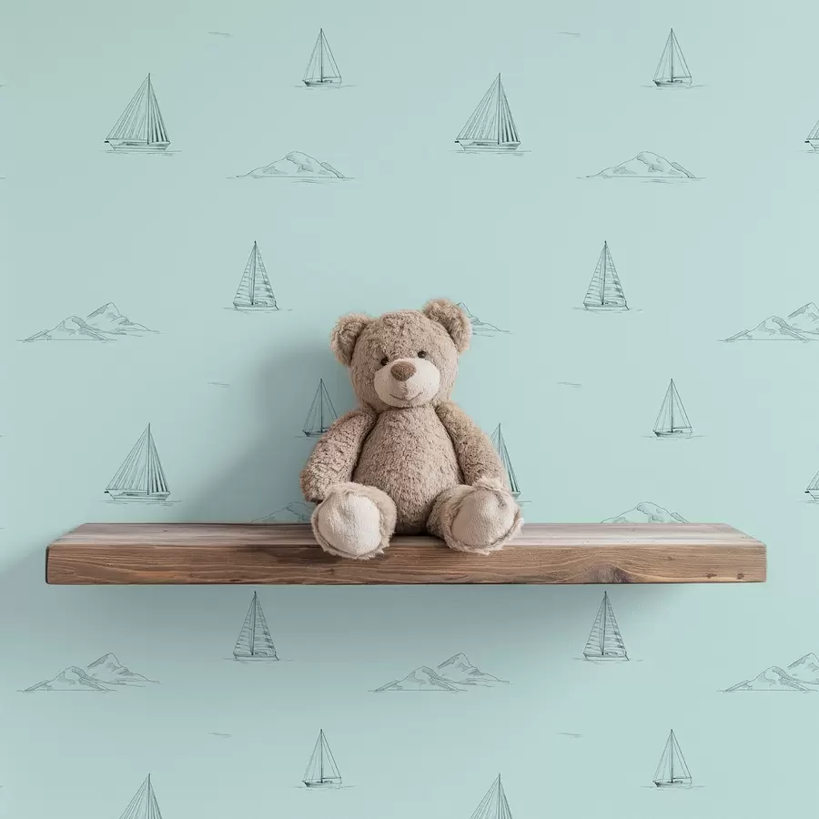 Valokuvatapetti Piirrä jahdit ja saaret, mintunvihreä tausta a00654v4