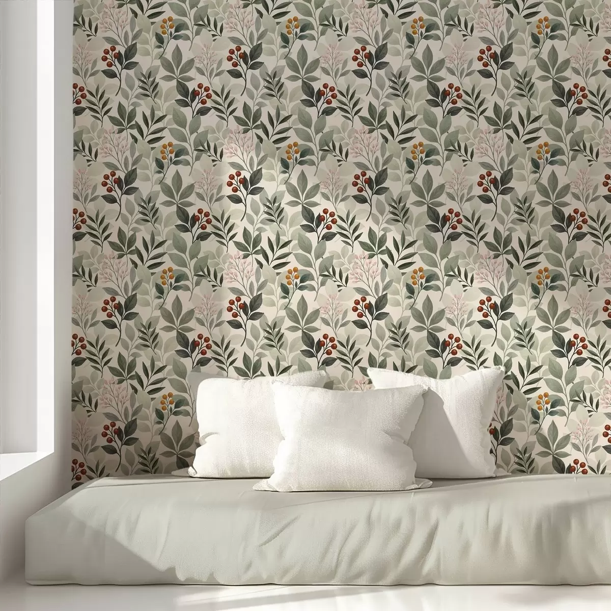 Taustakuva Lehdet ja marjat, vaalea tausta a00713