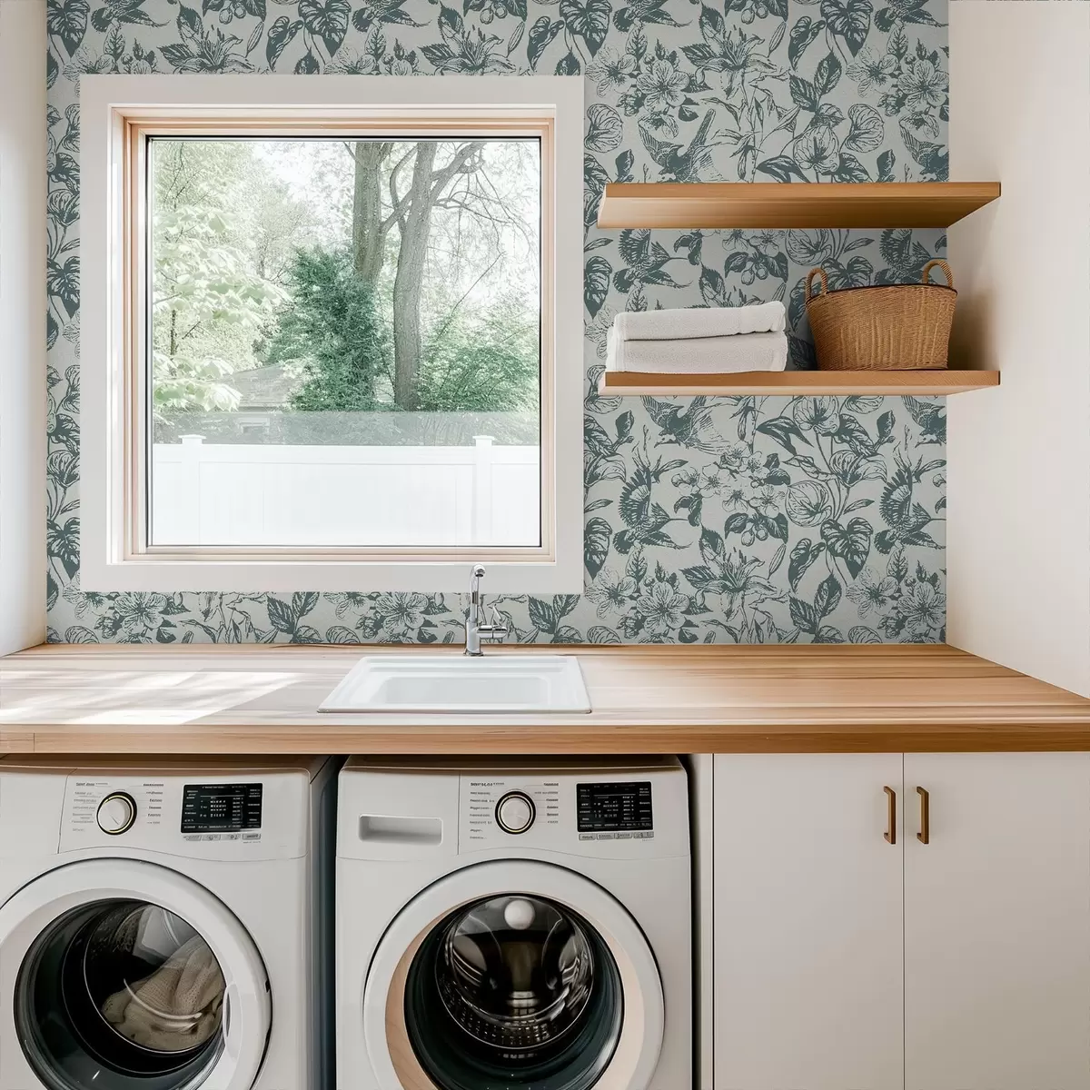 Taustakuva Yksivärinen kukka-aiheinen koriste, jossa on lintuja a00737