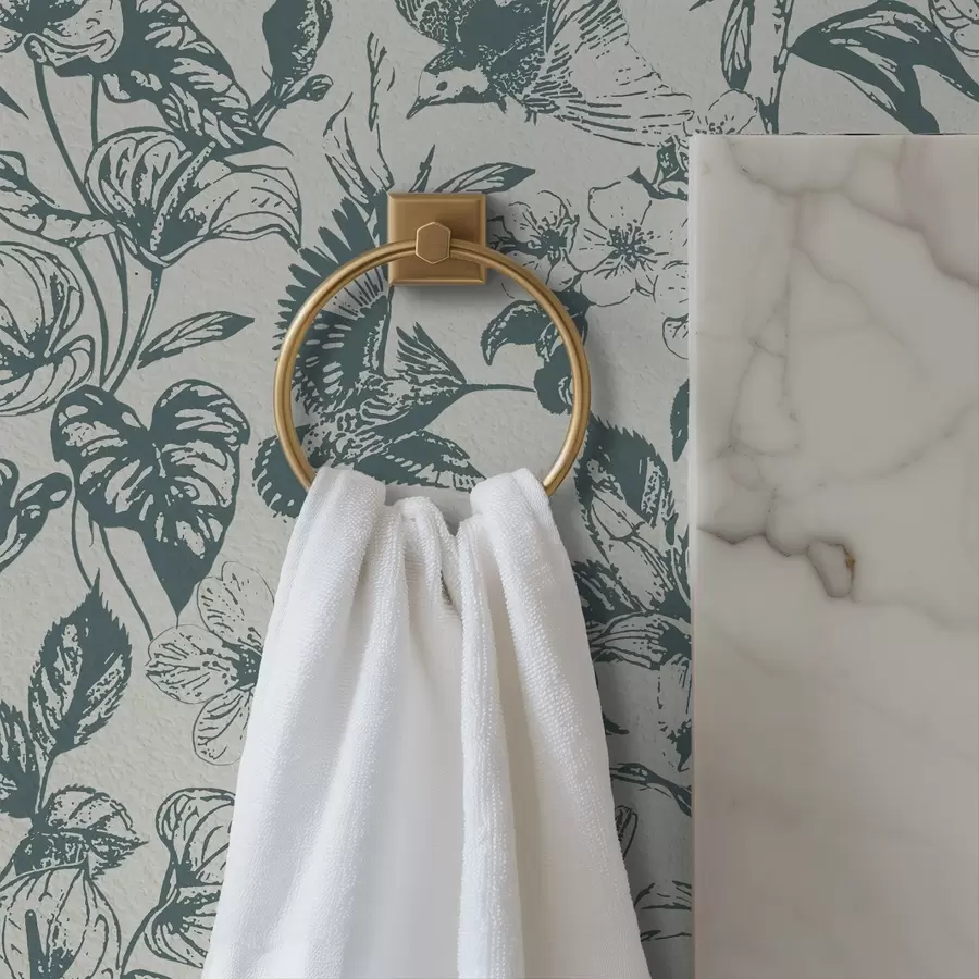 Valokuvatapetti Yksivärinen kukka-aiheinen koriste, jossa on lintuja a00737