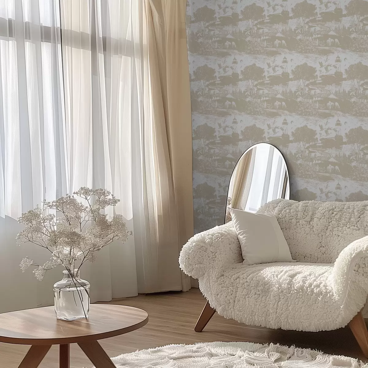 Taustakuva Kohtaus, jossa on majakka, puita ja taloja sienna-värissä a00739