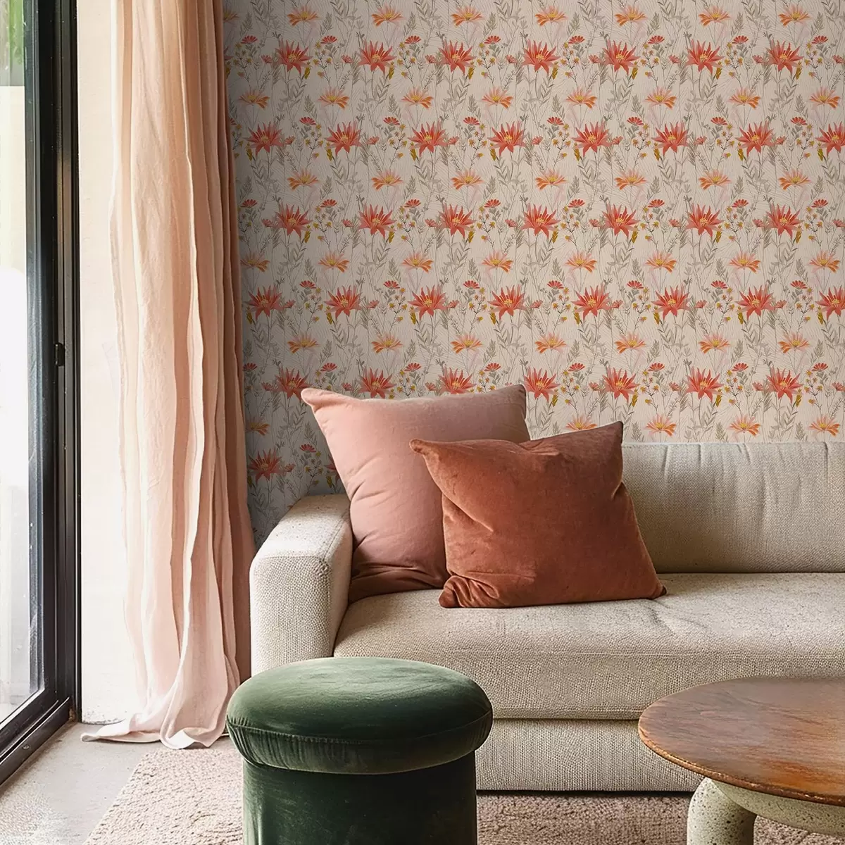 Taustakuva Lämpimän sävyiset luonnonkukat beige-taustalla a00751