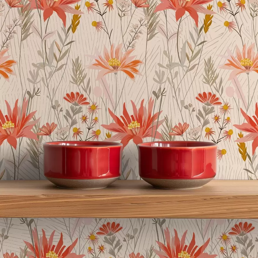 Valokuvatapetti Lämpimän sävyiset luonnonkukat beige-taustalla a00751