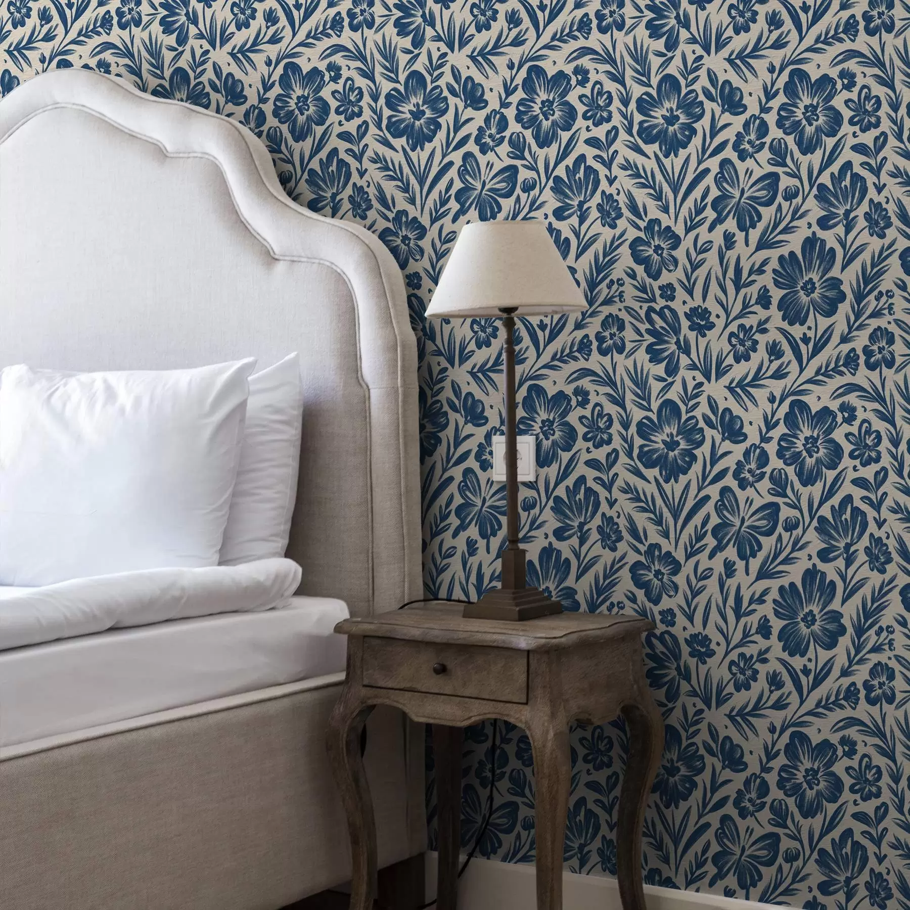 Valokuvatapetti Sininen kukkakoriste ja perhoset a00758