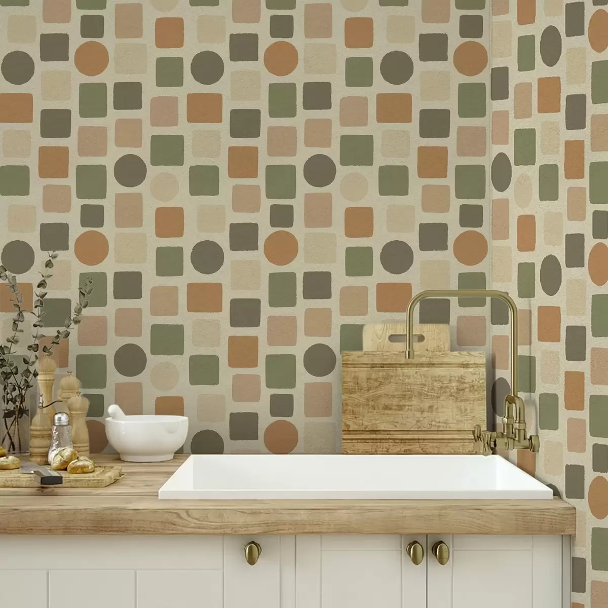 Taustakuva Lämpimien sävyjen geometrinen kuvio neliöistä ja ympyröistä a00759