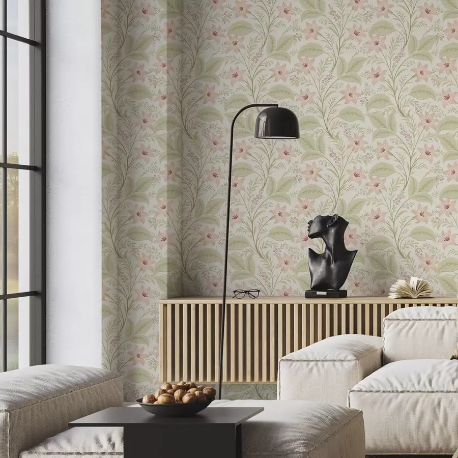 Valokuvatapetti Hienostuneet kukat ja lehdet pastellisävyissä a00771