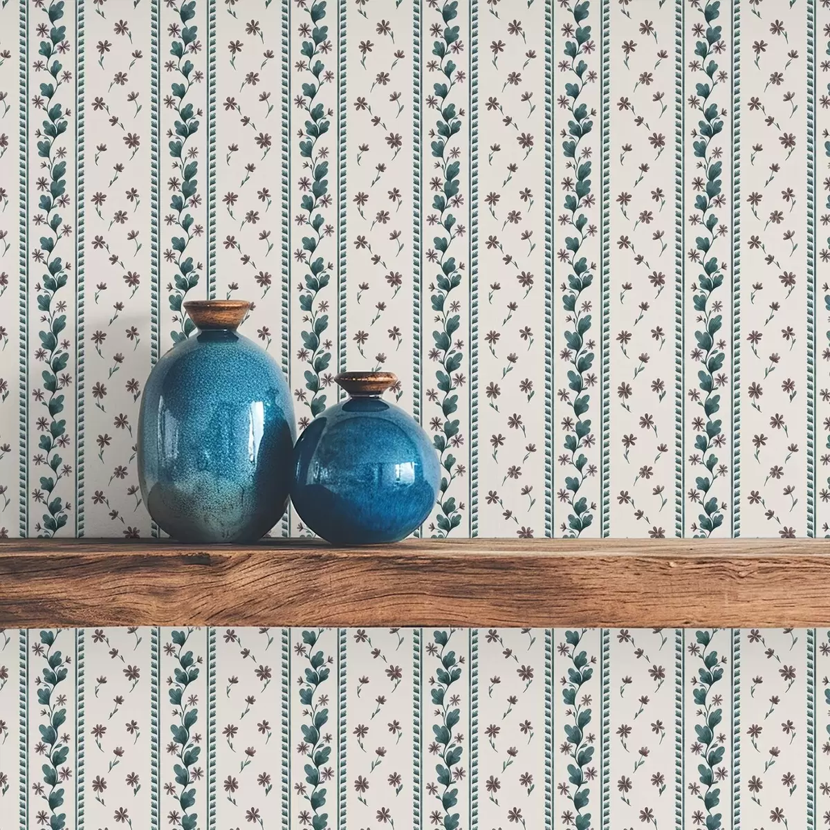 Taustakuva Vertikaaliset kukka-raidat sinisen ja ruskean sävyissä a00811