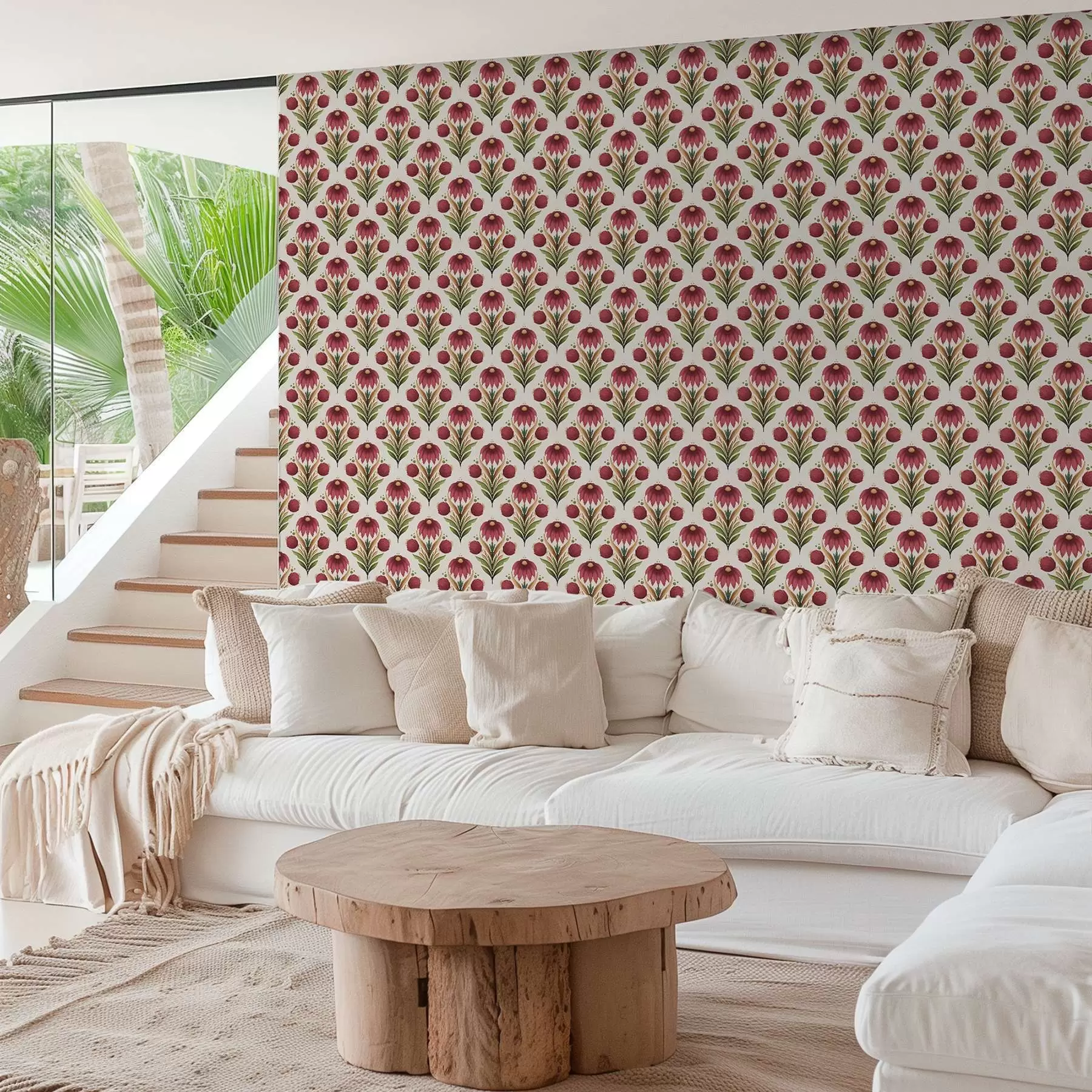 Valokuvatapetti Symmetrinen kukka-koriste rikkaissa punaisen ja vihreän sävyissä a00812v4