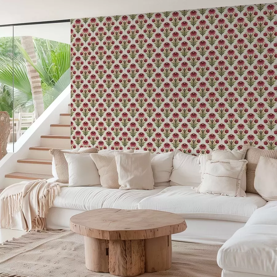 Valokuvatapetti Symmetrinen kukka-koriste rikkaissa punaisen ja vihreän sävyissä a00812v4