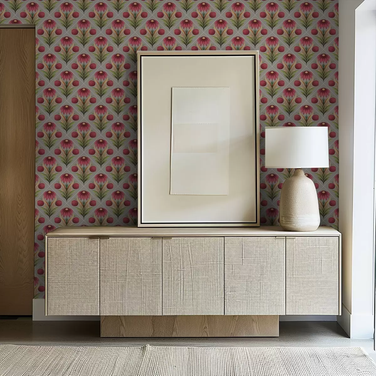 Taustakuva Symmetrinen kukka-koriste harmaalla pohjalla, jossa on diagonaaleja a00869