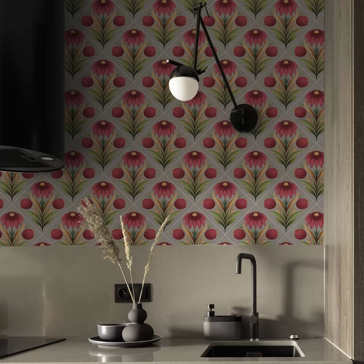 Taustakuva Symmetrinen kukka-koriste harmaalla pohjalla, jossa on diagonaaleja a00869